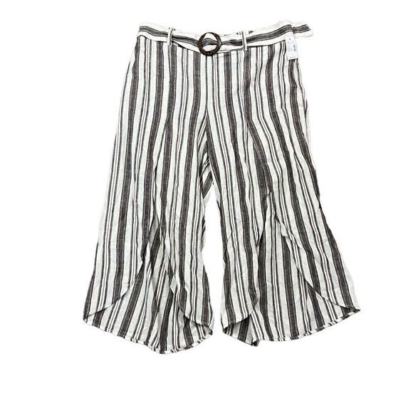 Striped Linen Pants Mid Rise Gaucho - Picture 2 of 8